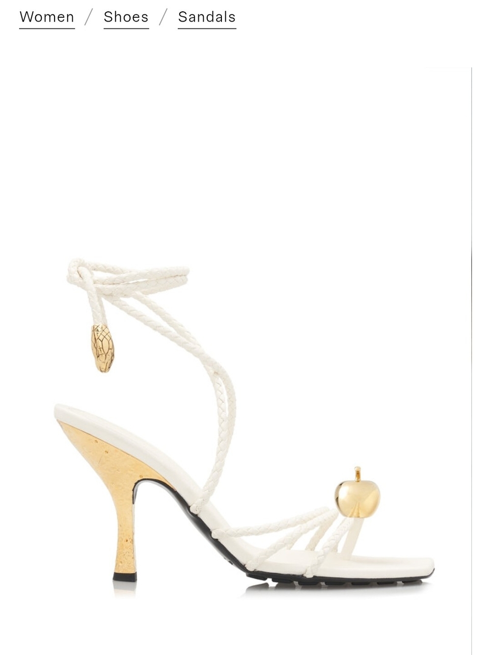 Bottega Veneta Adam White Braided Ankle-Tie Sandals with Gold Sculpted Heel 40.5